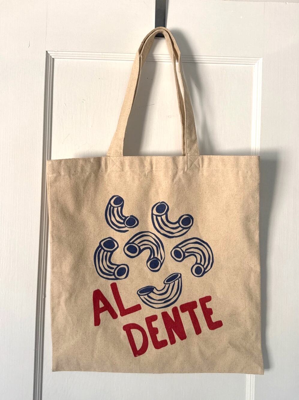 Pasta Al Dente Cotton Canvas Tote Bag Novelty Fun Silly Macaroni
